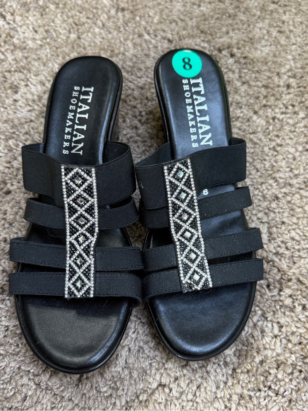 Italian Shoemakers Black Beaded Elastic Slide Mules